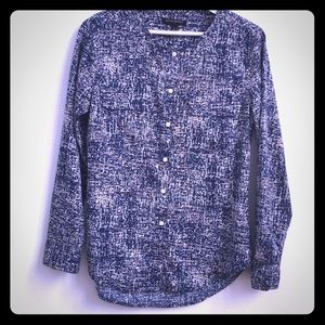 Blue splatter-print blouse from Banana Republic.